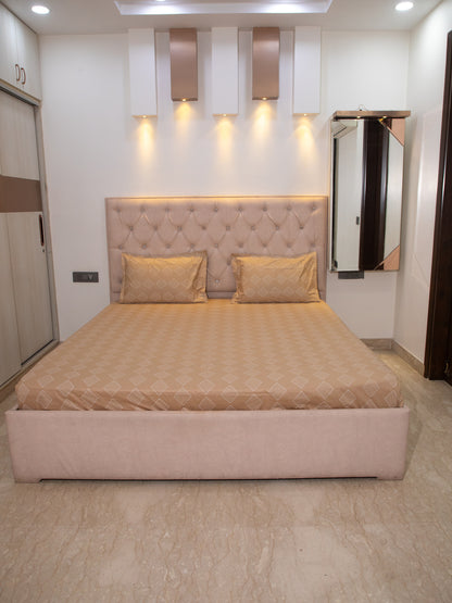 Tan Color 100% Cotton Bedsheet With Pillow Covers And Geometric Pattern