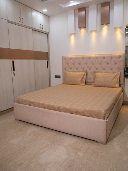 Tan Color 100% Cotton Bedsheet With Pillow Covers And Geometric Pattern
