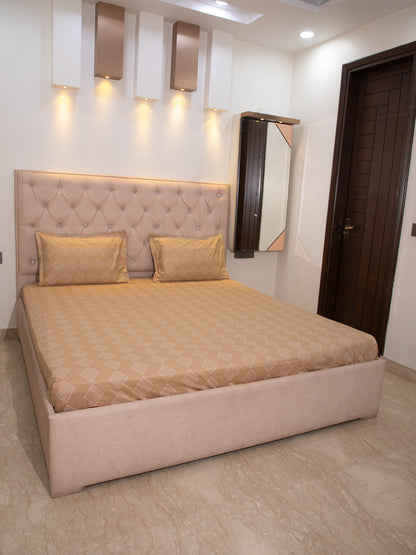 Tan Color 100% Cotton Bedsheet With Pillow Covers And Geometric Pattern