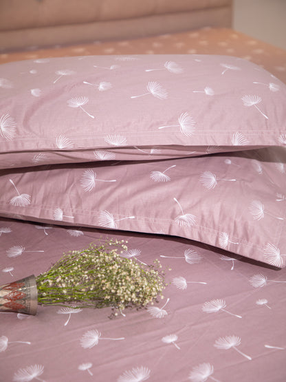 Pastel Pink Wish Leaf Print 100% Cotton King Bedsheet With Pillow Covers
