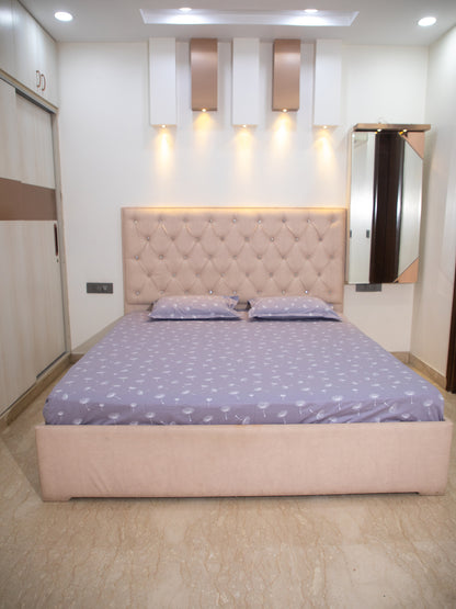 Purple Wish Leaf Print 100% Cotton King Bedsheet With Pillow Covers