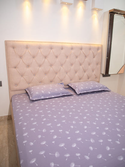 Purple Wish Leaf Print 100% Cotton King Bedsheet With Pillow Covers