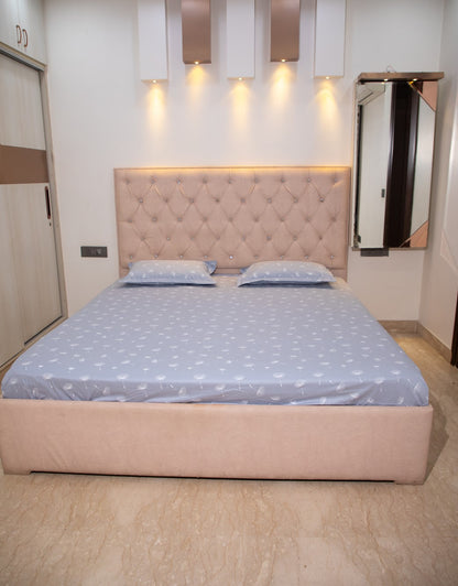 Grey Wish Leaf Print 100% Cotton King Bedsheet With Pillow Covers