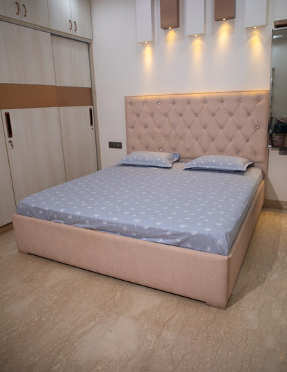 Grey Wish Leaf Print 100% Cotton King Bedsheet With Pillow Covers