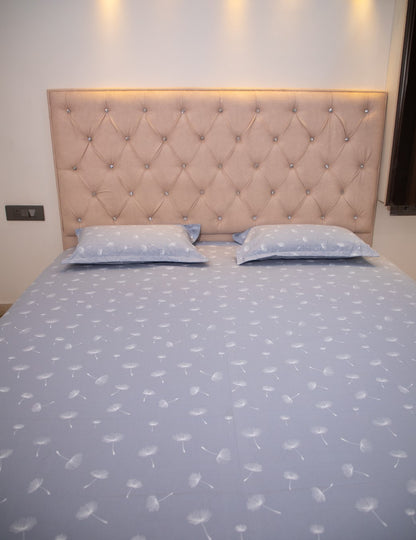 Grey Wish Leaf Print 100% Cotton King Bedsheet With Pillow Covers