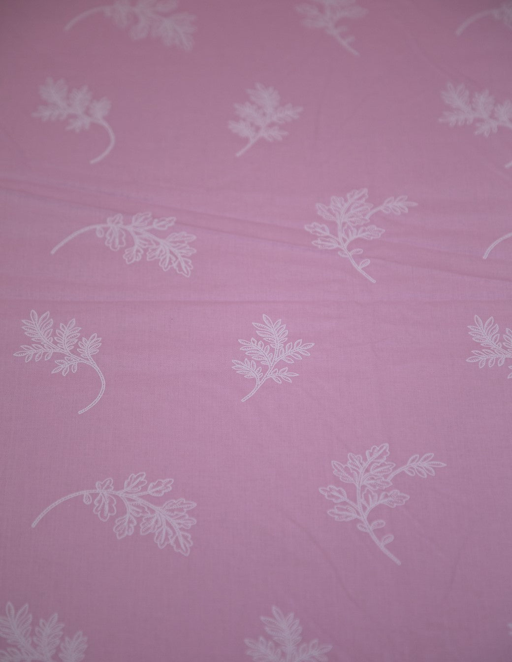 Candy Pink Leaf Print 100% Cotton King Bedsheet With Covers