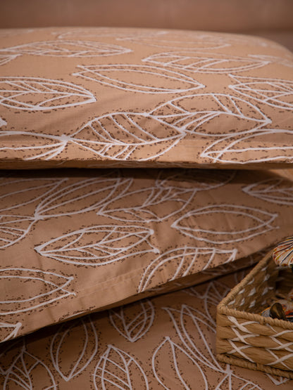 Tan Leaf 100% Cotton King Bedsheet With Pillow Covers