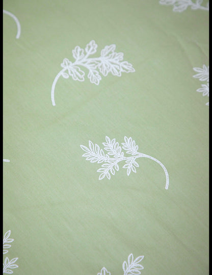 Mint Green Leaf Print 100% Cotton King Bedsheet With Pillow Covers