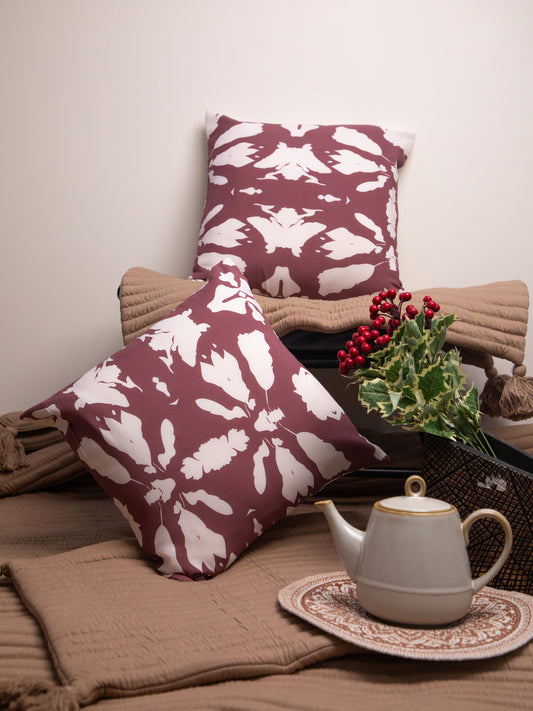 Set Off 2 Light Maroon And Peach Cotton Square Cushion Cover