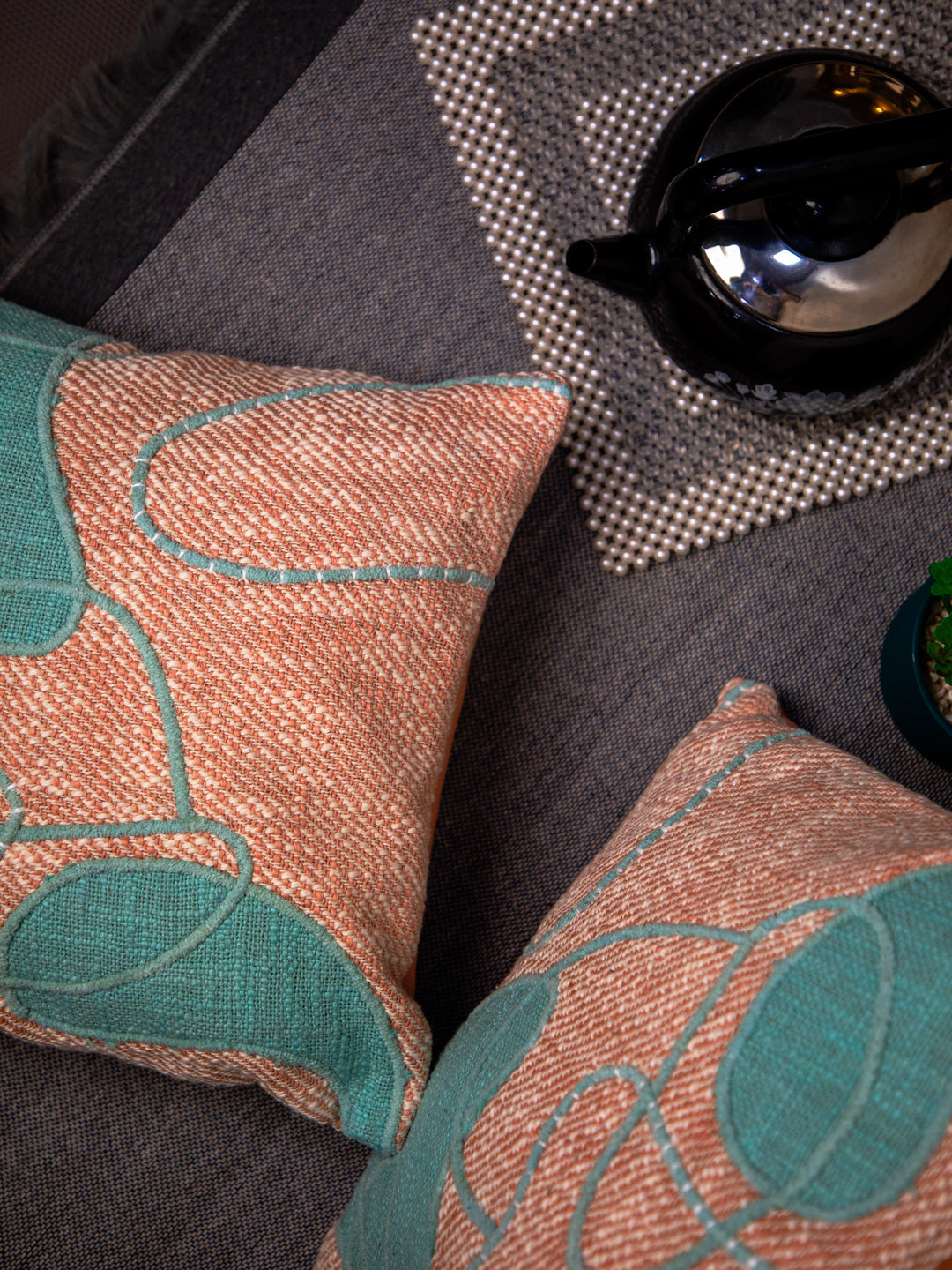 Rust Embroidery Square Cushion Cover