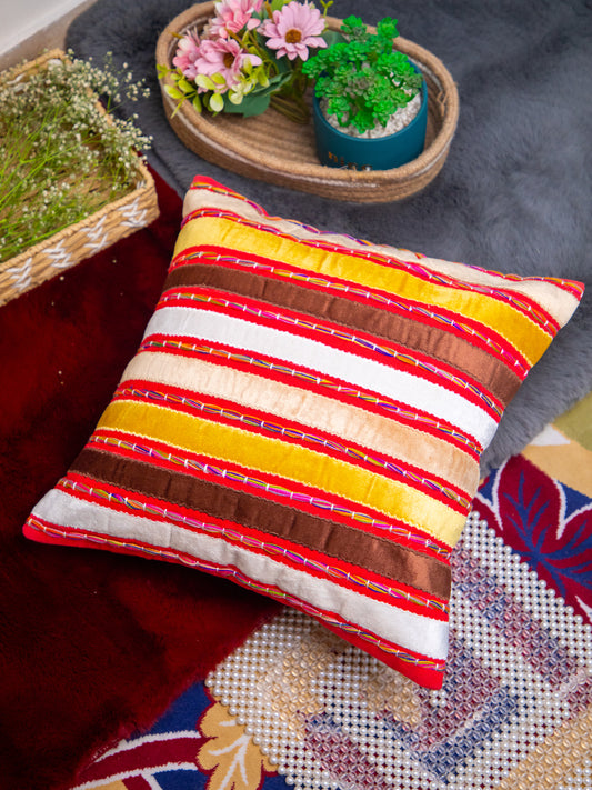 Multicolor Velvet Embroidery Square Cushion Cover