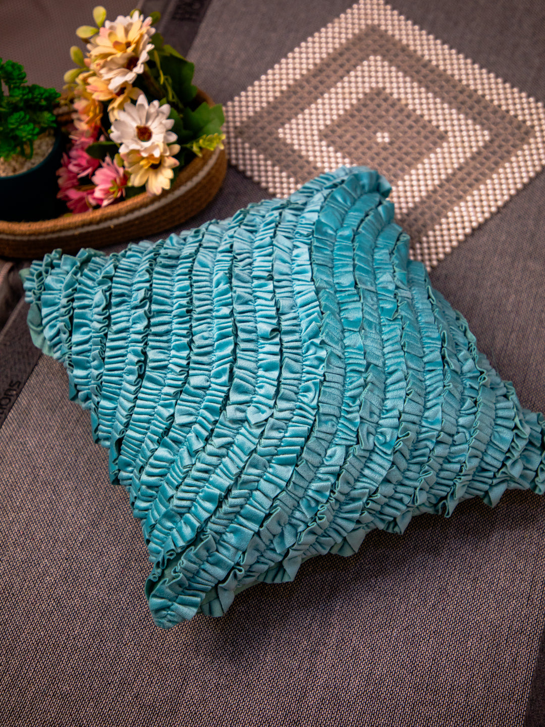 Turquoise Designer Velvet Square Cushion Cover