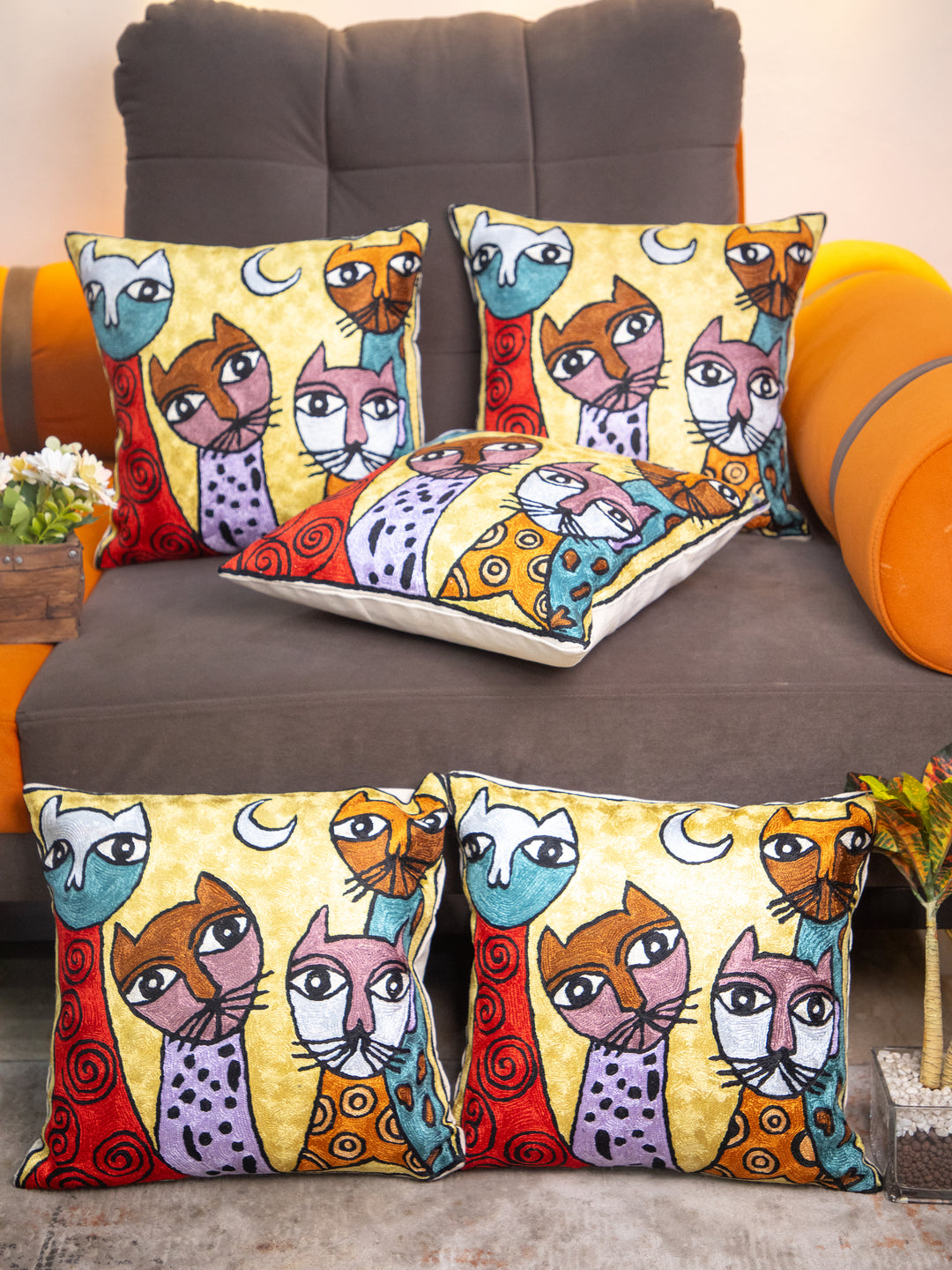 Kashmiri Hand Embroidered Multi Cotton Cushion Cover