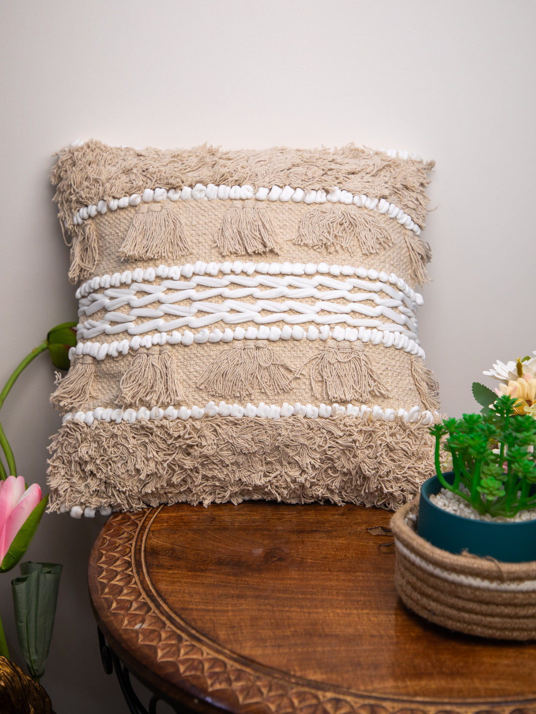Beige Handloom &nbsp;Square Cushion Cover