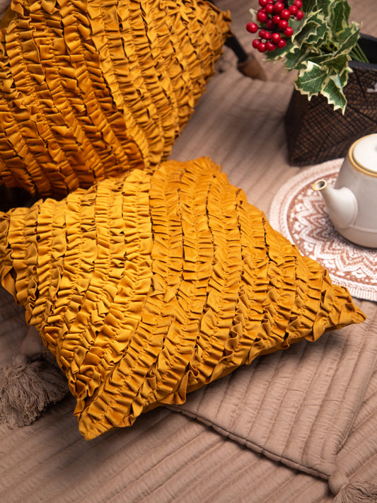 Mustard Designer Velvet Square Cushion Cover
