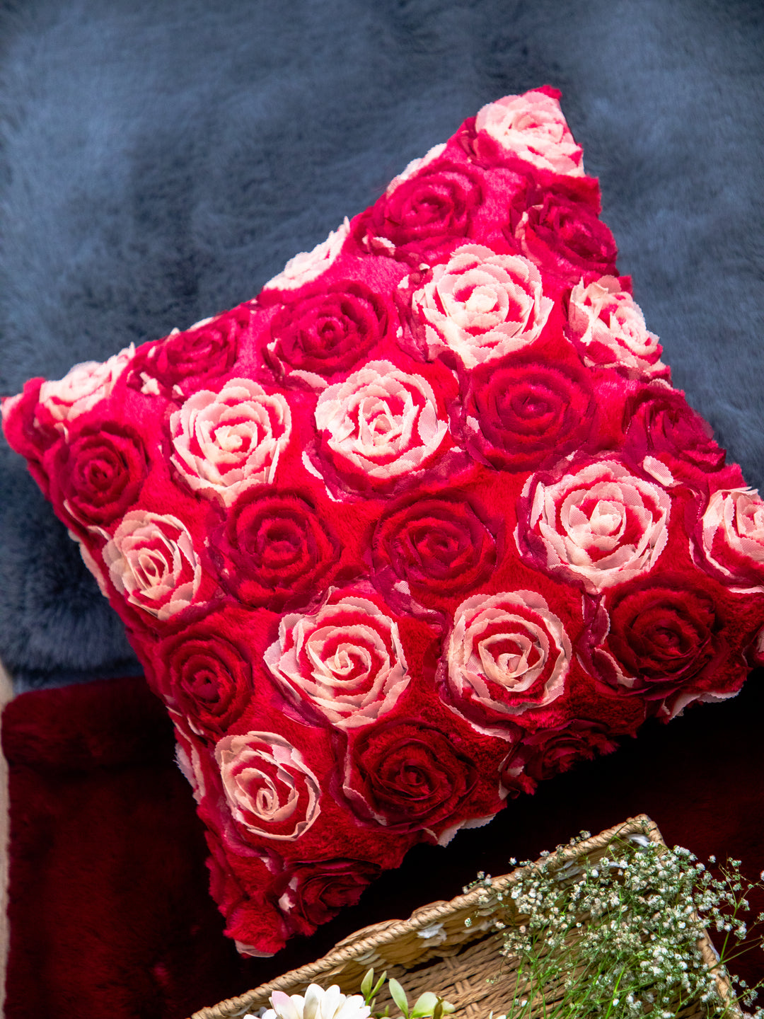 Red Patchwork Polyester Square Cushion Cover