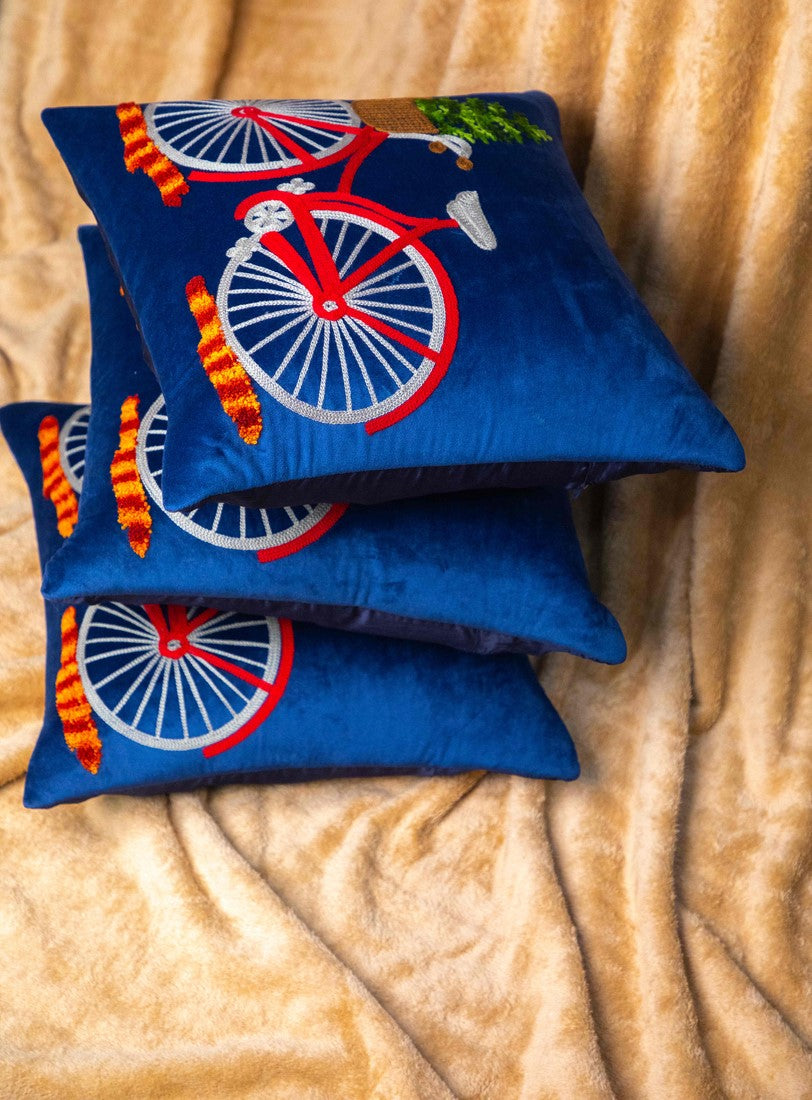 Blue And Multi Color Embroidery Square Cushion Cover