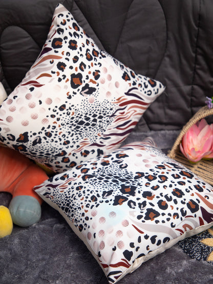 White &amp; Multicolor Print Cotton Square Cushion Cover Set Off 2