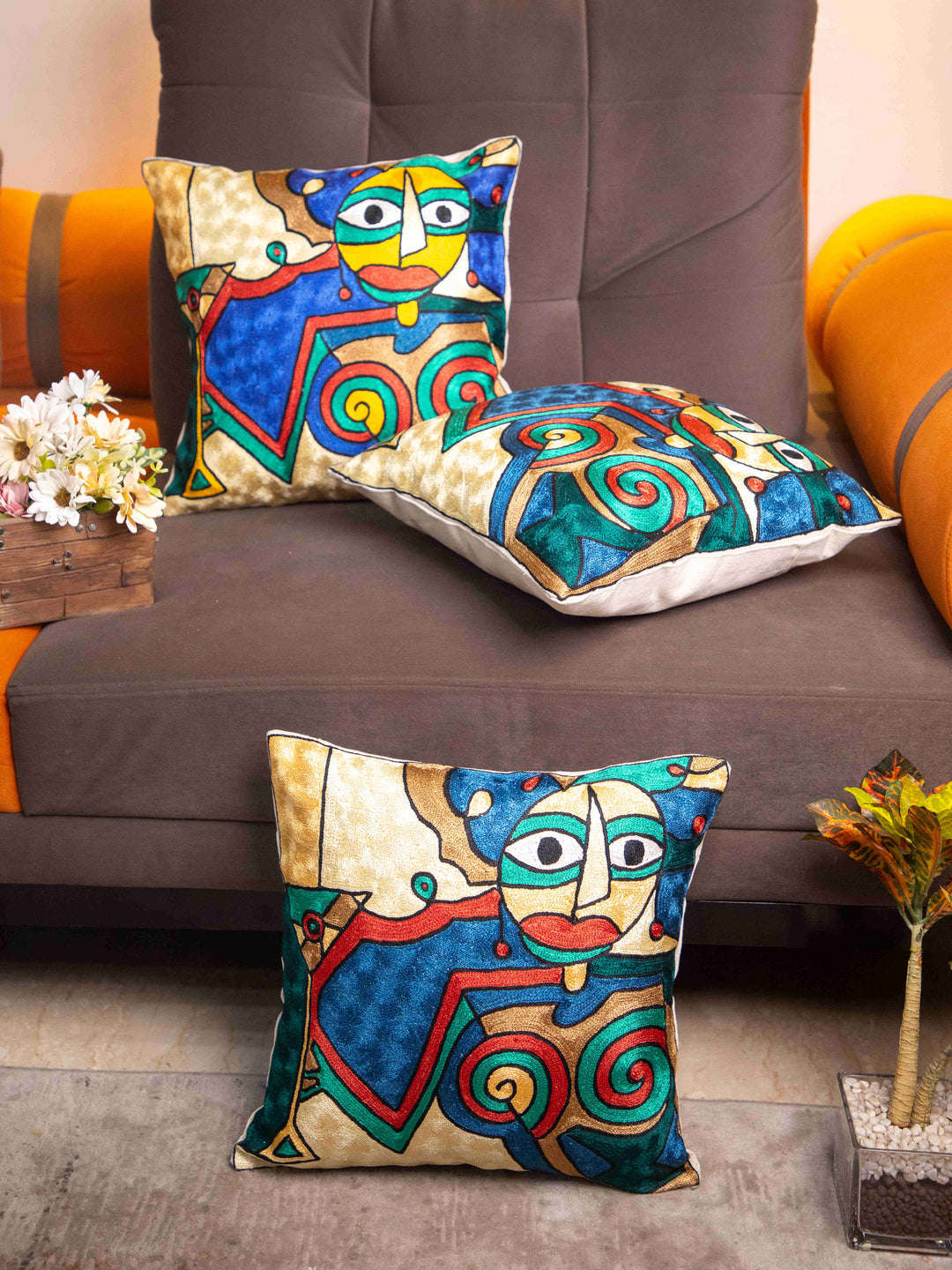 Kashmiri Hand Embroidered Multi Cotton Cushion Cover