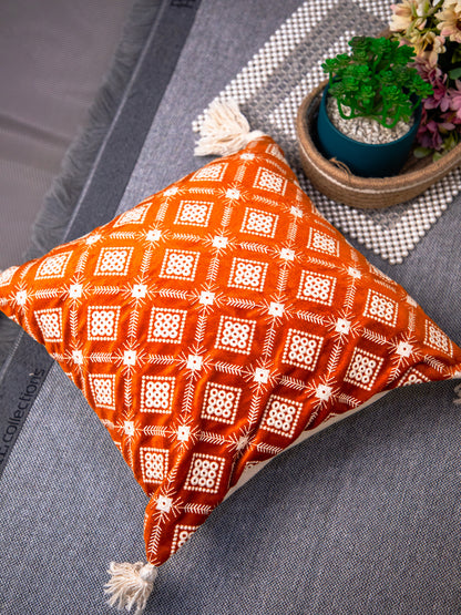 Rust Embroidery Velvet Square Cushion Cover