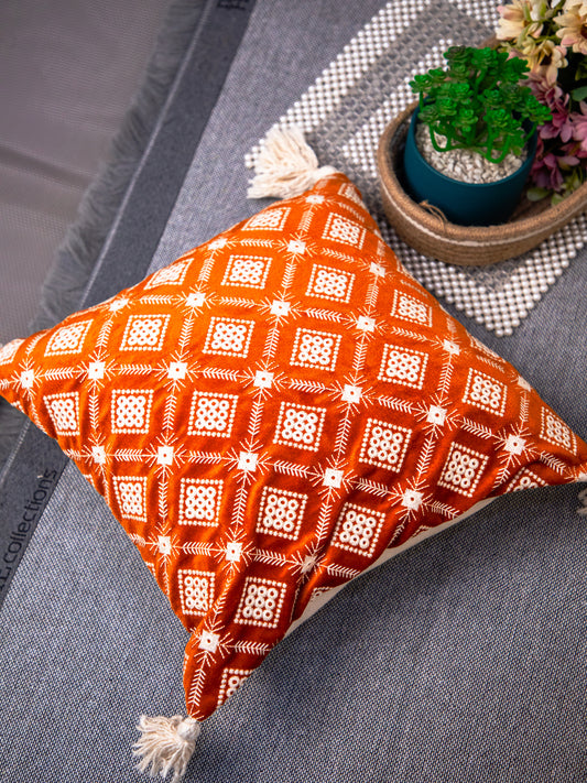 Rust Embroidery Velvet Square Cushion Cover