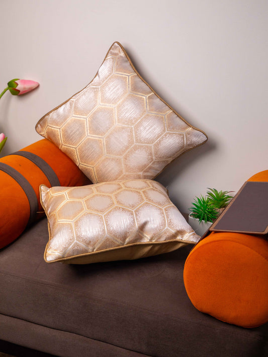 Golden Set Of 5 Printed Square Cushion Covers