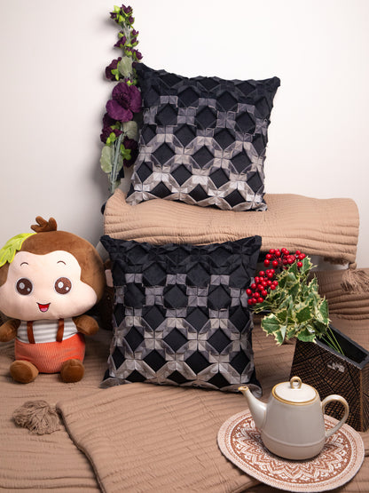 Black And Grey Velvet Embroidery Square Cushion Cover