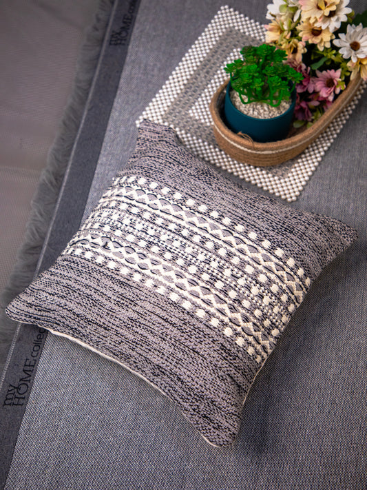 Grey & Off-White Color Jute Print Square Cushion Cover