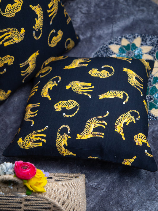 Black And Animal Print Cotton Square Cushion Cover Set off 2