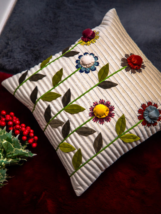 Off-white Velvet Alpik 3D Flower Square Cushion Cover