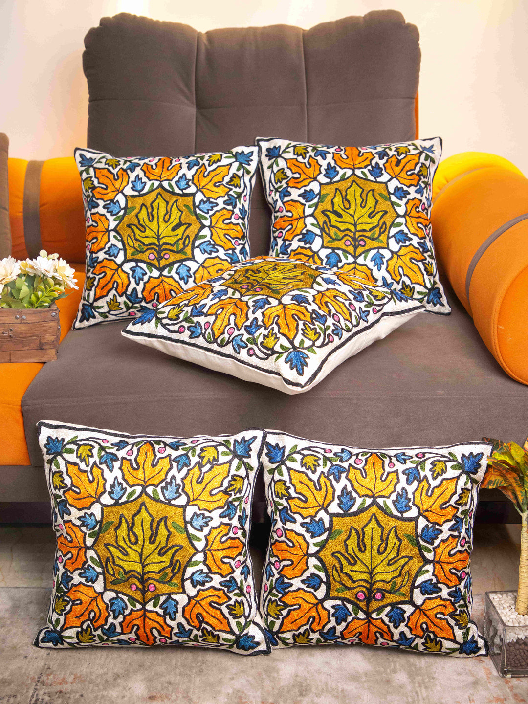 Kashmiri Hand Embroidered Multi Cotton Cushion Cover