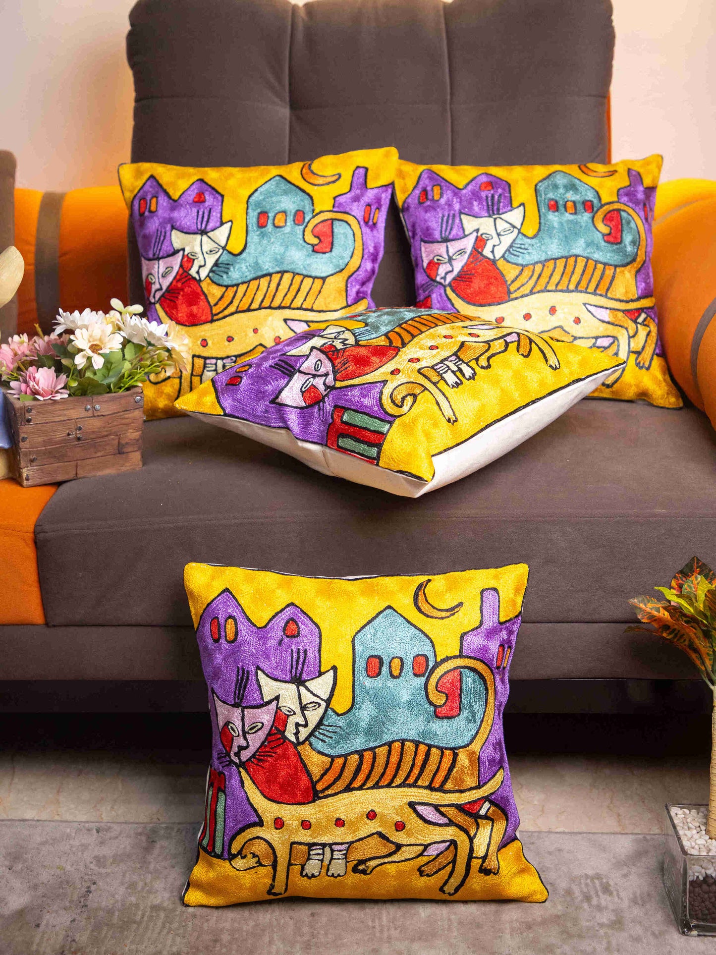 Kashmiri Hand Embroidered Multi Cotton Cushion Cover