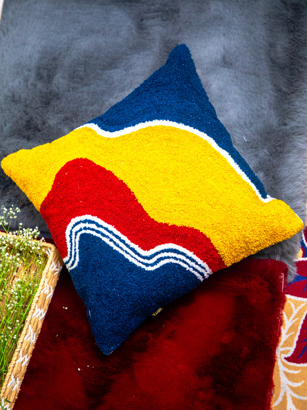 Cotton Multicolor Textured Square Cushion Cover