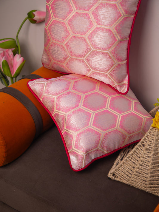 Light Pink Set Of 5 Printed Square Cushion Covers