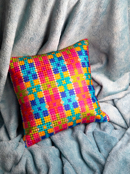 Multicolor Embroidery Thread Work Square Cushion Cover