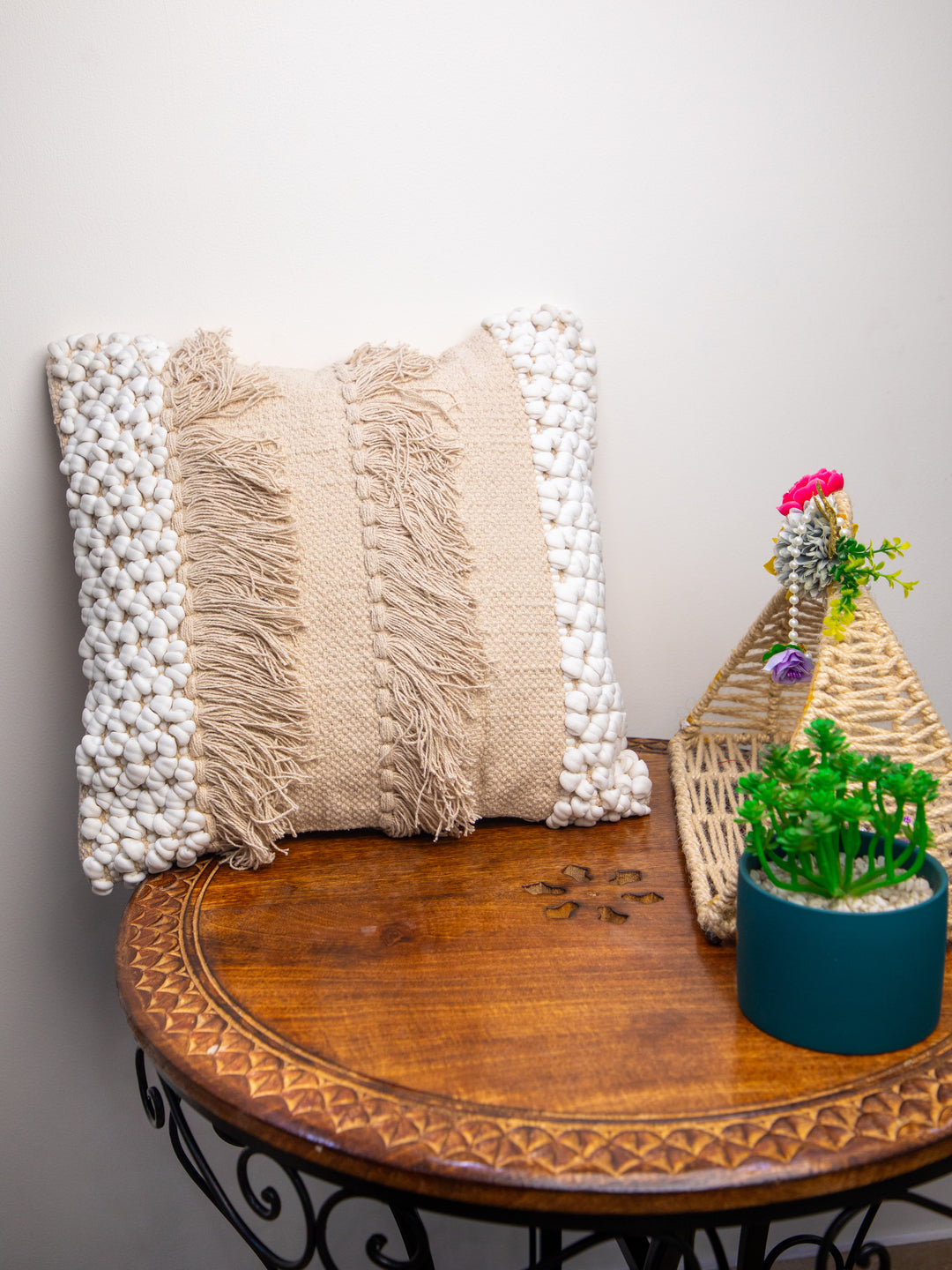 Beige Handloom &nbsp;Square Cushion Cover