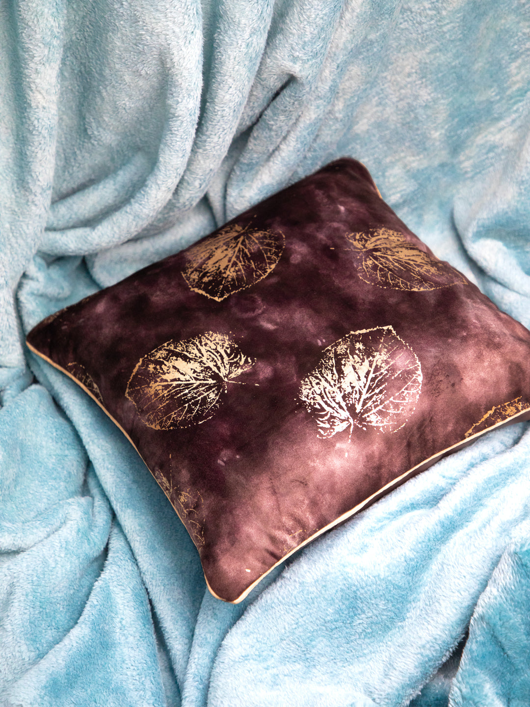 Maroon Foil Printed Square Cushion Cover