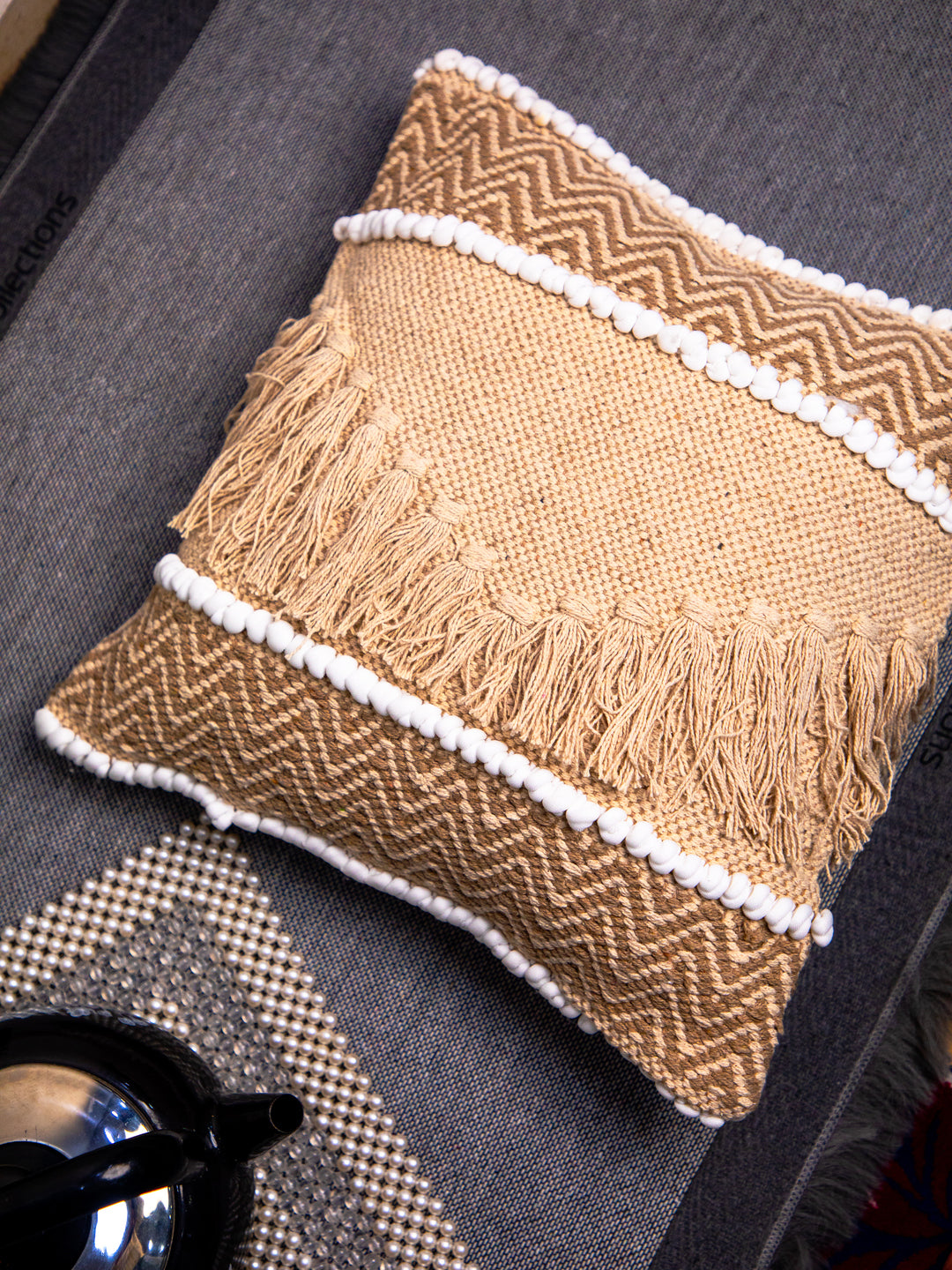 Beige Handloom &nbsp;Square Cushion Cover