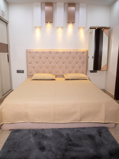 Cream Textured  Cotton Double Bedcover With 2 Pillow Covers