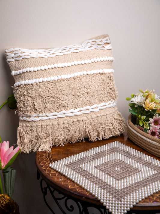 Beige Handloom &nbsp;Square Cushion Cover