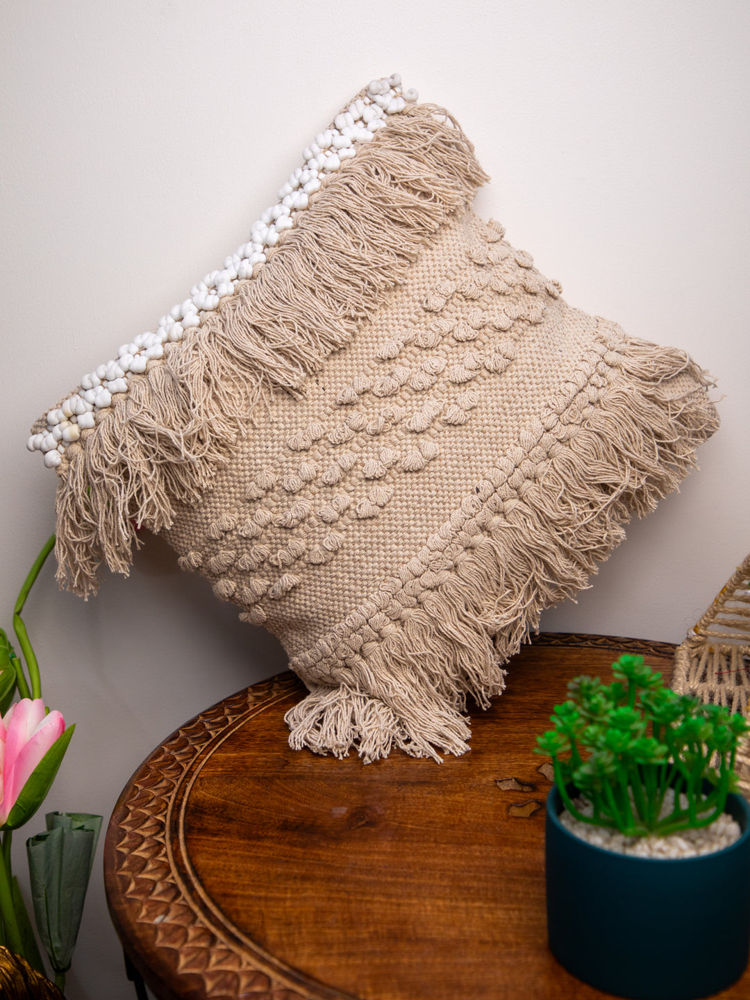 Beige Handloom &nbsp;Square Cushion Cover