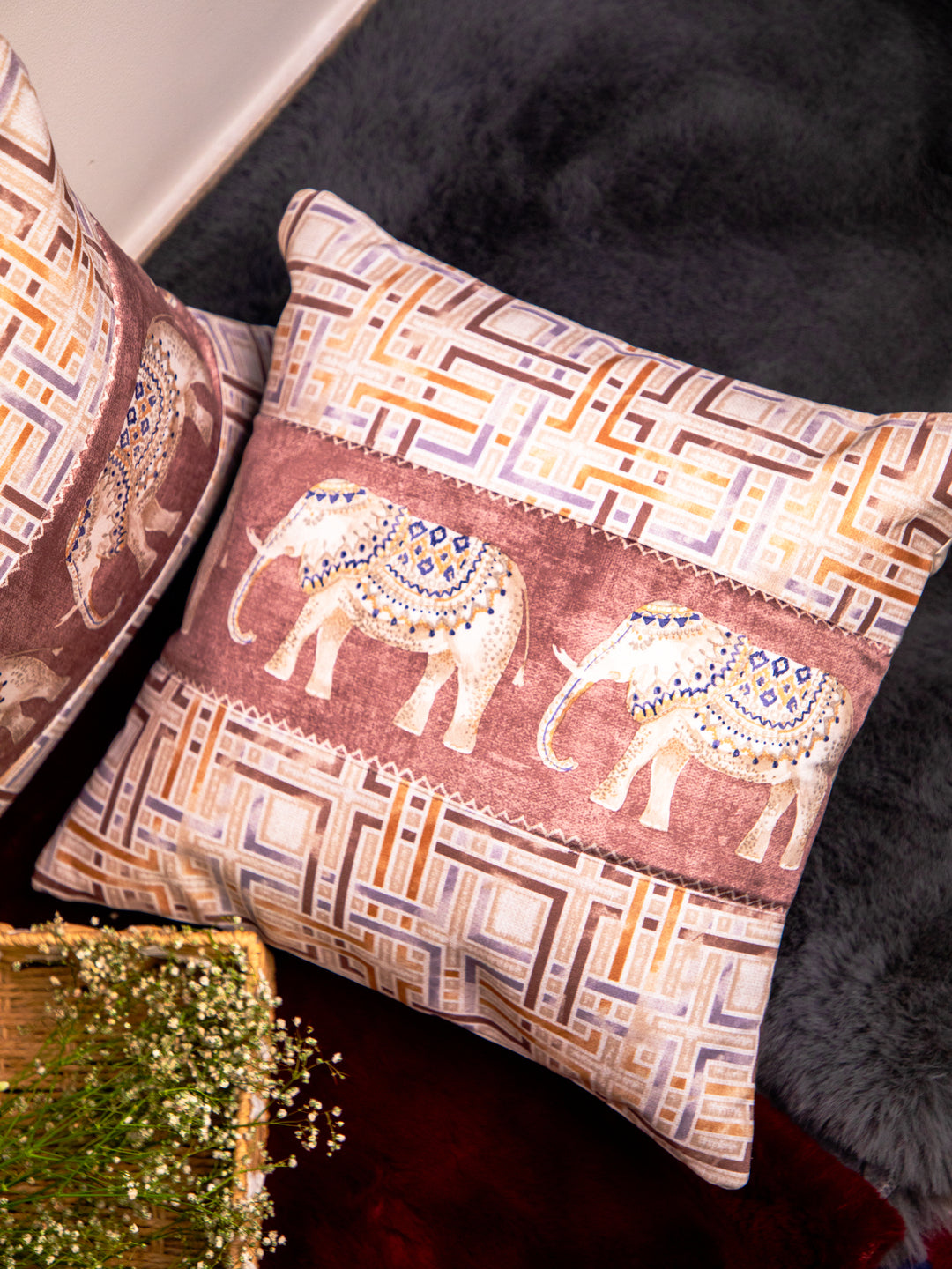 Velvet Multicolor &nbsp;Foil Printed Square Cushion Cover