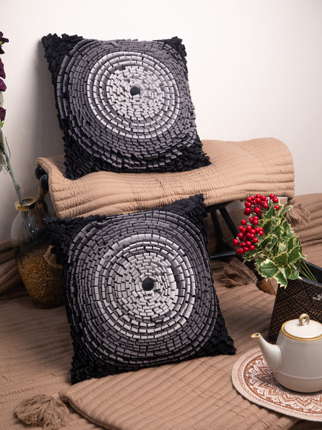 Black And Grey Handmade &nbsp;Square Cushion Cover