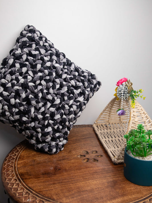 Grey Handmade  Square Cushion Cover