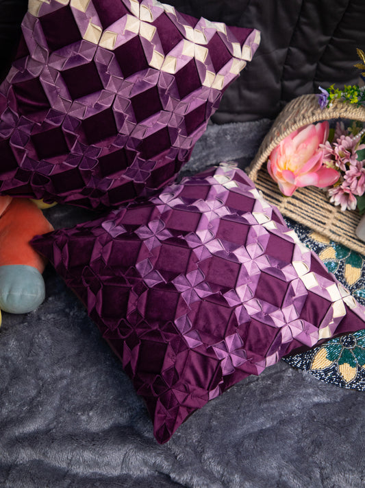Purple Velvet Embroidery Square Cushion Cover