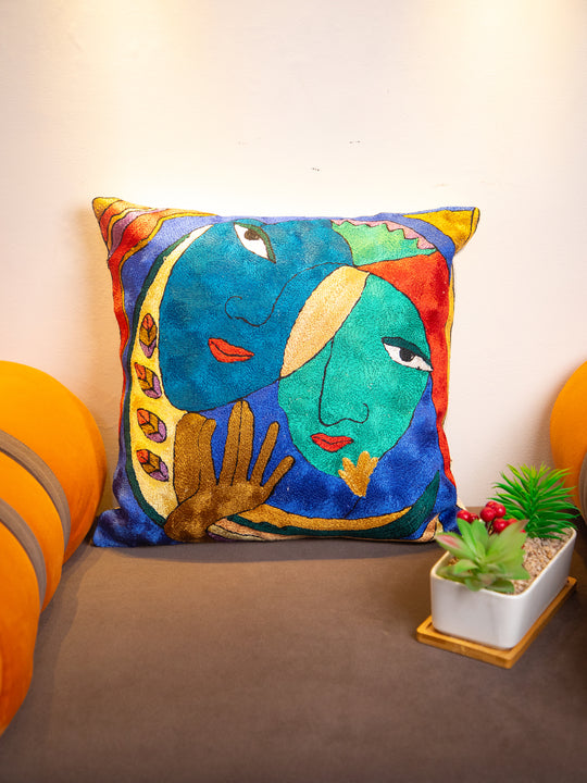 Kashmiri Hand Embroidered Multi Cotton Cushion Cover