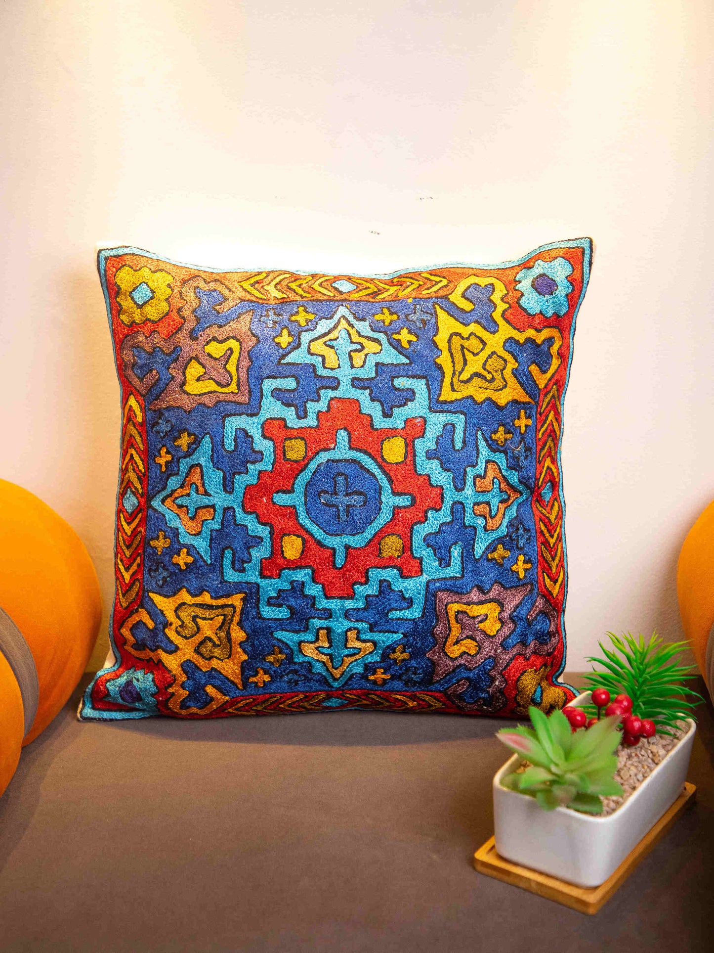 Kashmiri Hand Embroidered Multi Cotton Cushion Cover
