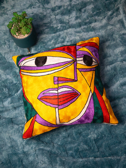 Kashmiri Hand Embroidered Multi Cotton Cushion Cover