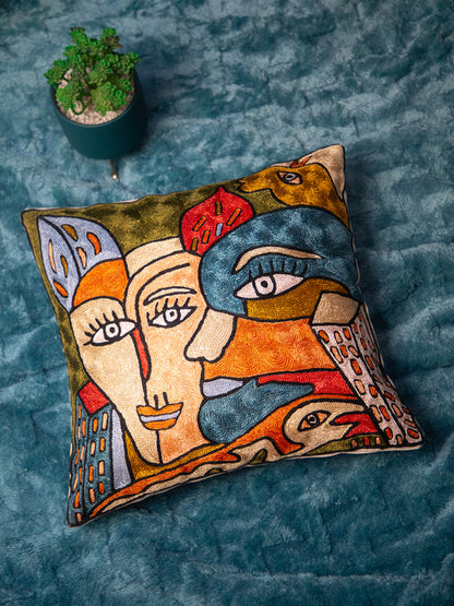 Kashmiri Hand Embroidered Multi Cotton Cushion Cover
