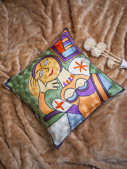 Kashmiri Hand Embroidered Multi Cotton Cushion Cover